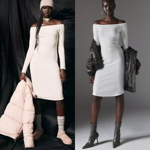 Urban Outfitters Cookie Off The Shoulder Sweater Midi Dress in Cozy Cream NWT